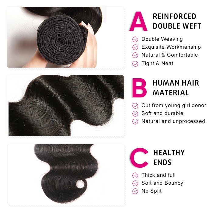 Kriyya Malaysian Human Hair 3 Bundles Body Wave Virgin Hair With 6*6 Lace Closure