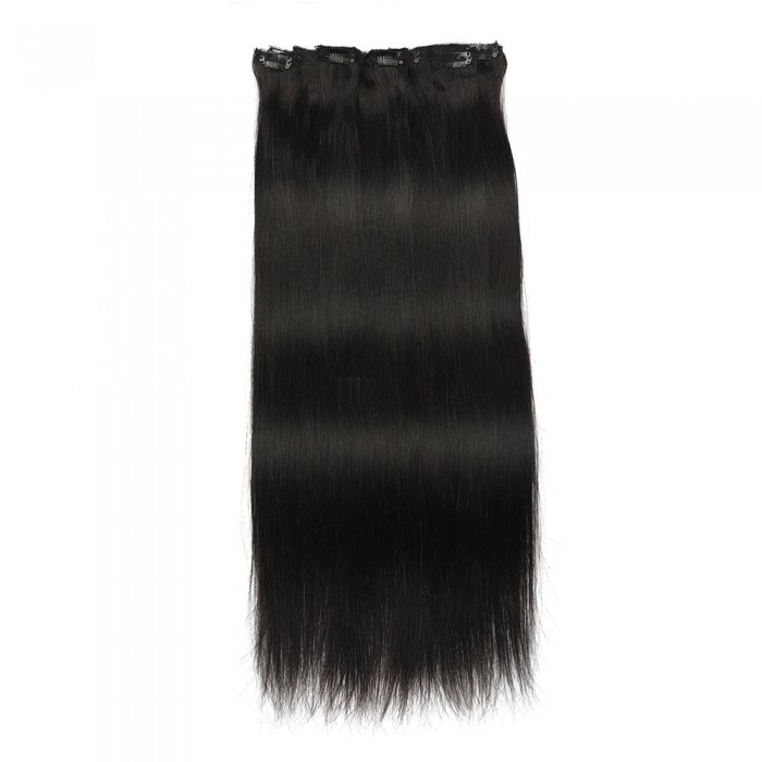 Kriyya 100g Clip In Hair Remy Hair Extensions Natural Black Color