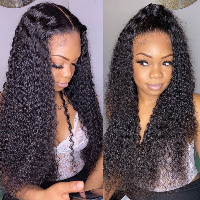 Kriyya 16 Inch Curly 4x4 Lace Closure Wigs 100% Remy Human Hair Wig Pre Plucked 150% Density