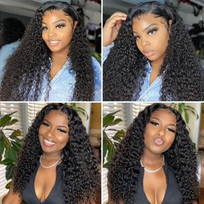 Kriyya 16 Inch Curly 4x4 Lace Closure Wigs 100% Remy Human Hair Wig Pre Plucked 150% Density