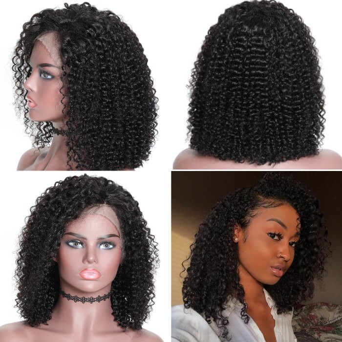 Kriyya 13x4 Jerry Curly Short Bob Lace Front Wigs Pre plucked 130% Density