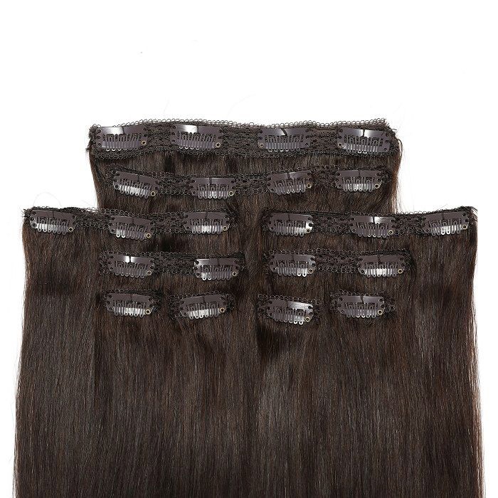 Kriyya 22 Inch Clip In Hair Extensions Human Hair Dark Brown Remy Hair