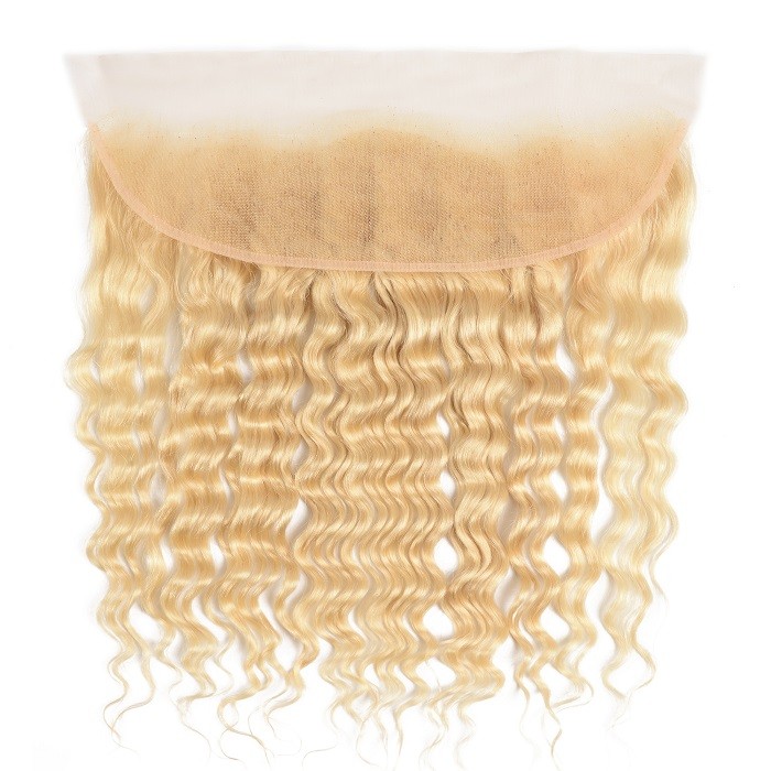 Kriyya Deep Wave Human Hair 613 Blonde 13x4 Lace Frontal Closure