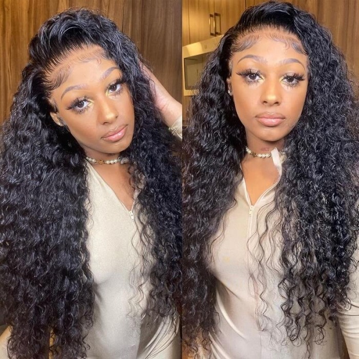 Kriyya Deep Wave Human Hair Wig 13x6  Lace Frontal Human Hair Wig With Baby Hair 150% Density