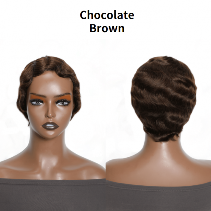 Kriyya Finger Waves Short Pixie Cut Wig Ocean Wave Human Hair Machine Made Wigs