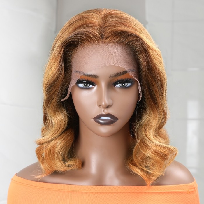 Kriyya Balayage Honey Blonde Longer Bob Wigs 13X4 Natural Wave Haircut Lace Front Wigs For Autumn