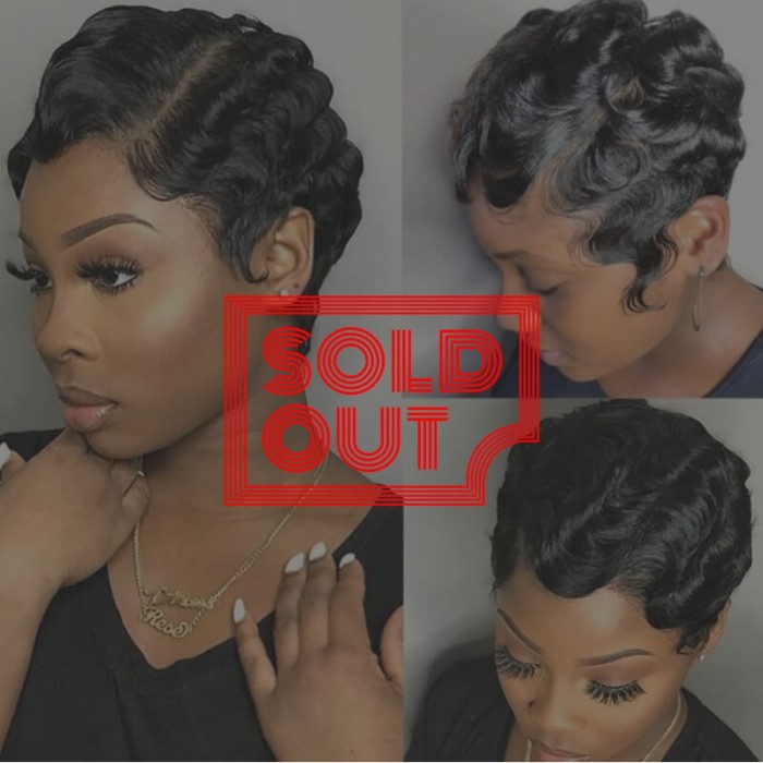 Flash Sale Finger Waves Short Pixie Cut Wig Ocean Wave Human Hair Machine Made Wigs