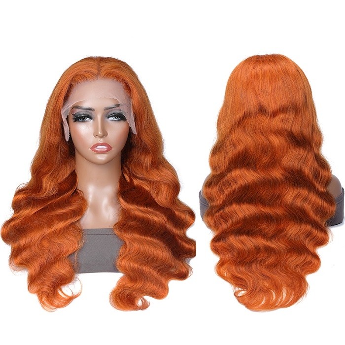 Kriyya Cinnamon Orange Ginger Color Body Wave 13X4 Lace Front Wig With