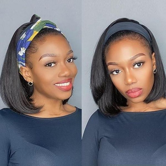 Kriyya HeadBand Wigs Human Hair Bob Wigs 150% Density Virgin Hair Glueless Wigs Natural Color