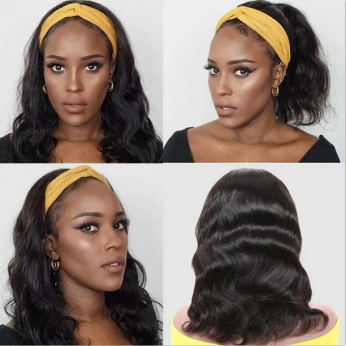 Kriyya Human Hair Headband Wigs Body Wave Glueless Human Hair Bob Wigs 150% Density Natural Color