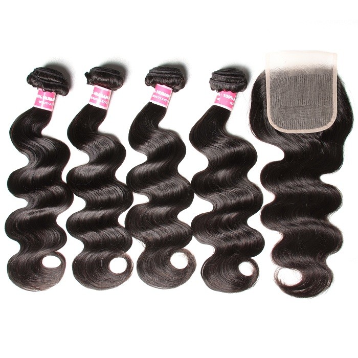 Kriyya 5x5 Transparent Lace Closure Sew In With 4 Hair Bundles Brazilian Body Wave
