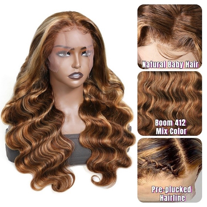 Kriyya Honey Blonde Highlight Ombre Body Wave Human Hair Wig Piano Colored 13x4 Lace Front Wig 13X5 T Part Lace Wigs
