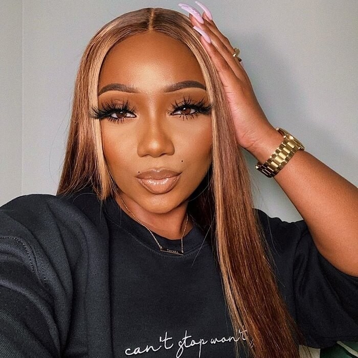 Kriyya 4 Inch Lace Straight Lace Part Wig Honey Blond Highlight Human Hair Wigs