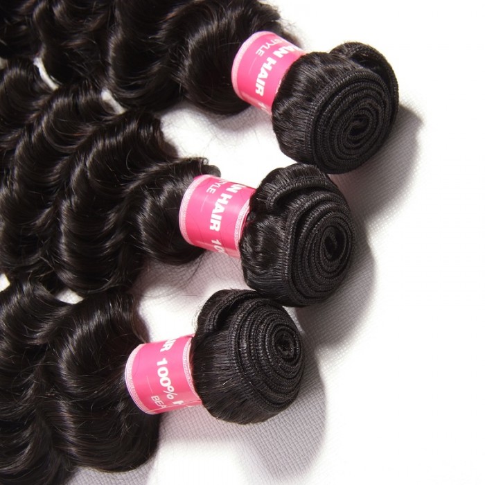Kriyya Peruvian Deep Wave 3 Bundle Deals Human Hair Weave 9A Virgin Hair