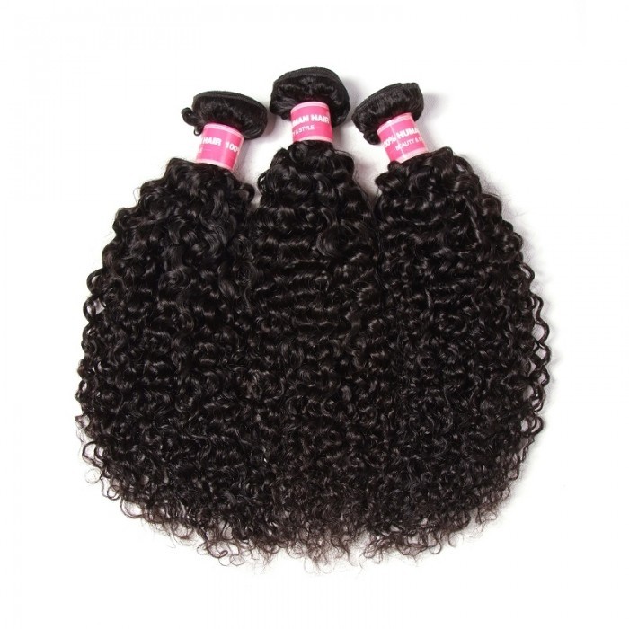 Kriyya Brazilian Jerry Curly Hair Weave 3 Bundles With 5x5 HD Transparent Lace Closure