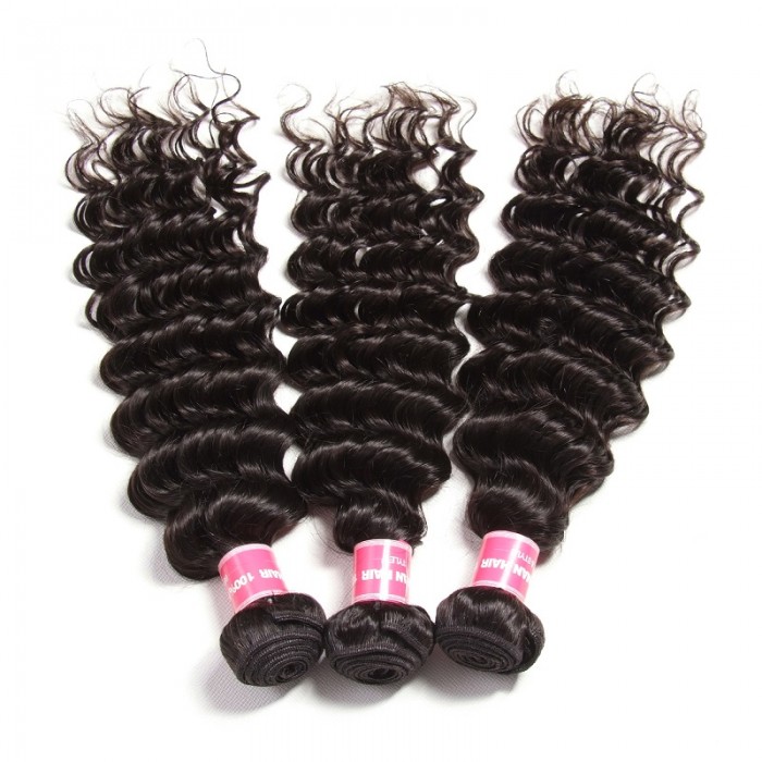 Kriyya Peruvian Deep Wave 3 Bundle Deals Human Hair Weave 9A Virgin Hair