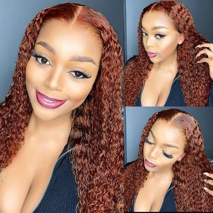 Kriyya Caramel Ginger Color Jerry Curly Wigs High Quality Lace Part Human Hair Wigs With Pre Plucked Natural Hairline