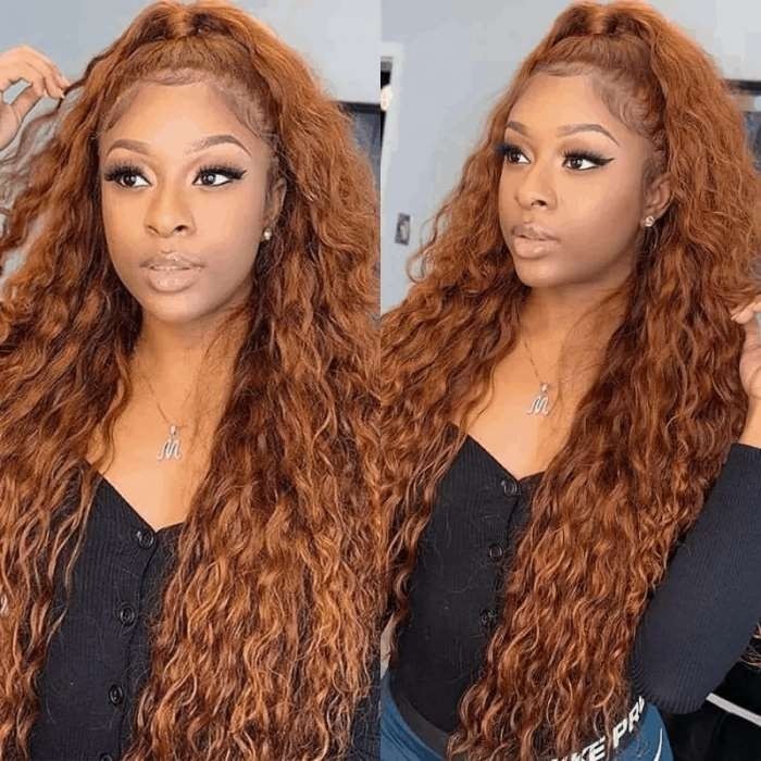 Kriyya Caramel Ginger Color Jerry Curly Wigs High Quality Lace Part