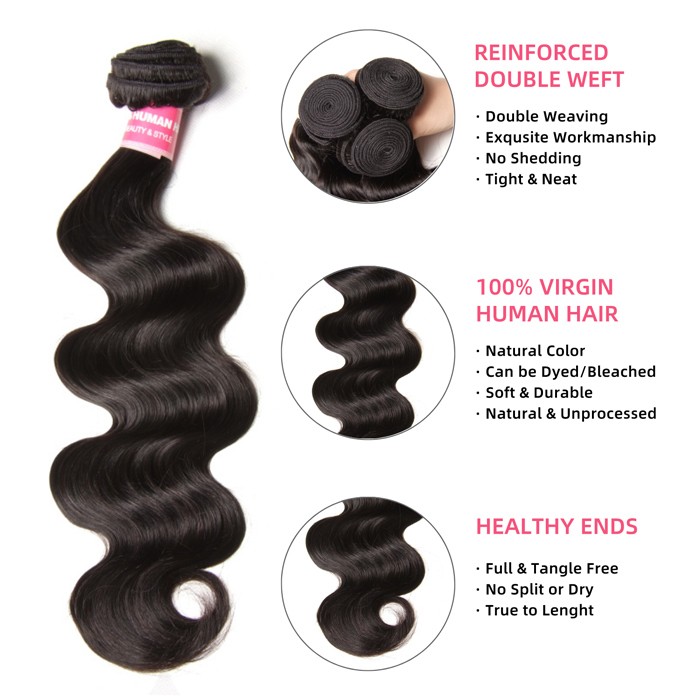 Kriyya Best Malaysian Human Hair Weave Body Wave Hair 4 Pcs 9A Virgin Hair
