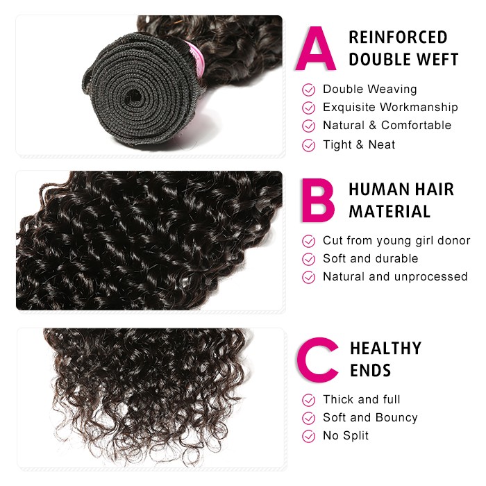 Kriyya Indian Unprocessed Human Hair Jerry Curly 3 Bundles With 5*5 Transparent Lace Closure