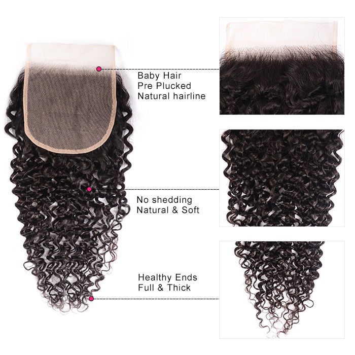 Kriyya Jerry Curly 3 Bundles With 5*5 Transparent Lace Closure Brazilian Virgin 100 Human Hair