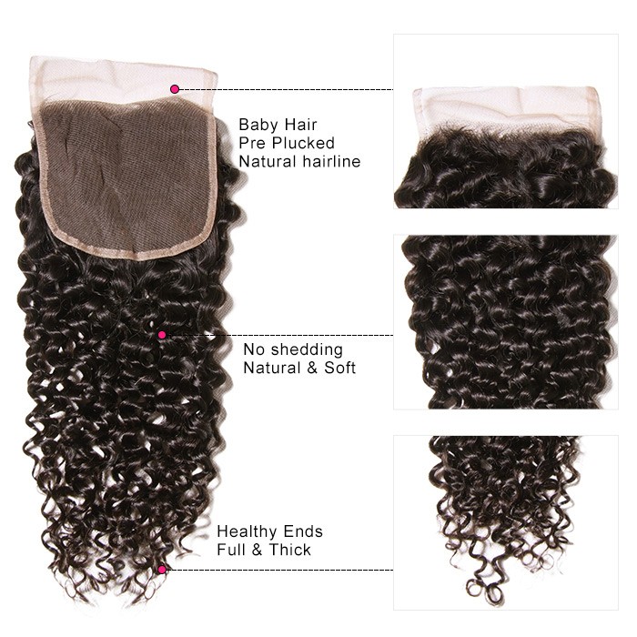 Kriyya 3 Bundles Malaysian Curly Hair Weave With Closure 4X4 Inch