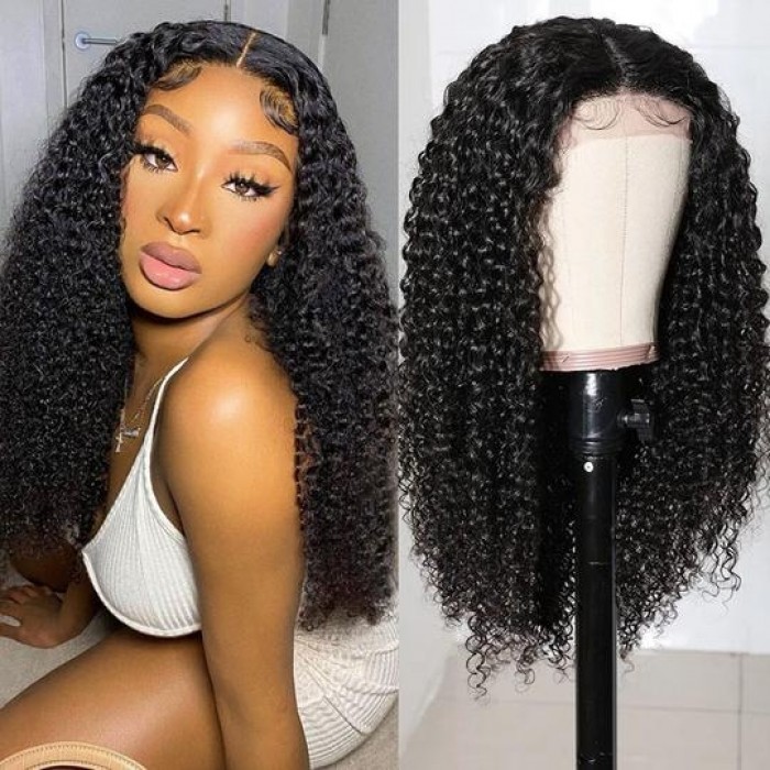 Kriyya 16 Inch Curly 4x4 Lace Closure Wigs 100% Remy Human Hair Wig Pre Plucked 150% Density