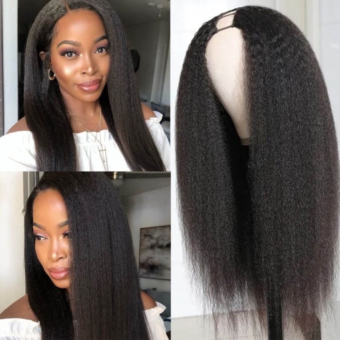 Kriyya Kinky Straight U Part Wig 150 Density U Shape Virgin Human hair Wigs Natural Color