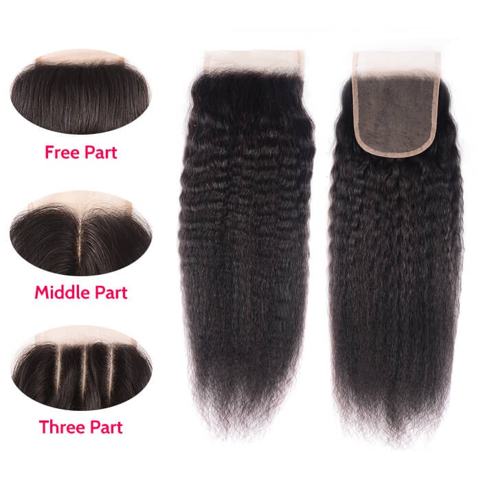 Kriyya Unprocessed Virgin Hair Kinky Straight Human Hair 4x4 Lace Closure