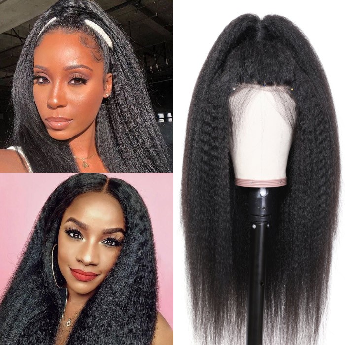 Kriyya 13X4 Kinky Straight Lace Front Wig Virgin Human Hair Can Be Dyed 150% Density 