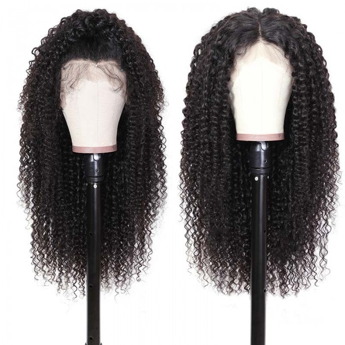 Kriyya Hair Virgin Curly Human Hair 150% Density Transparent 13x6 Lace Frontal Wig