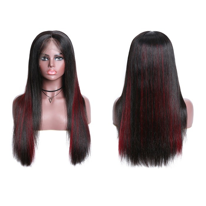 Kriyya 13x4 Transparent Lace Highlighted Wigs Straight Human Hair Wig 150% Density Pre-plucked