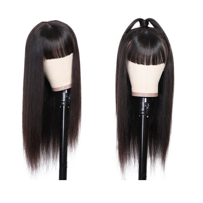 Kriyya 13x4 Transparent Lace Straight Human Hair Wigs With Bangs 130% 150% Density