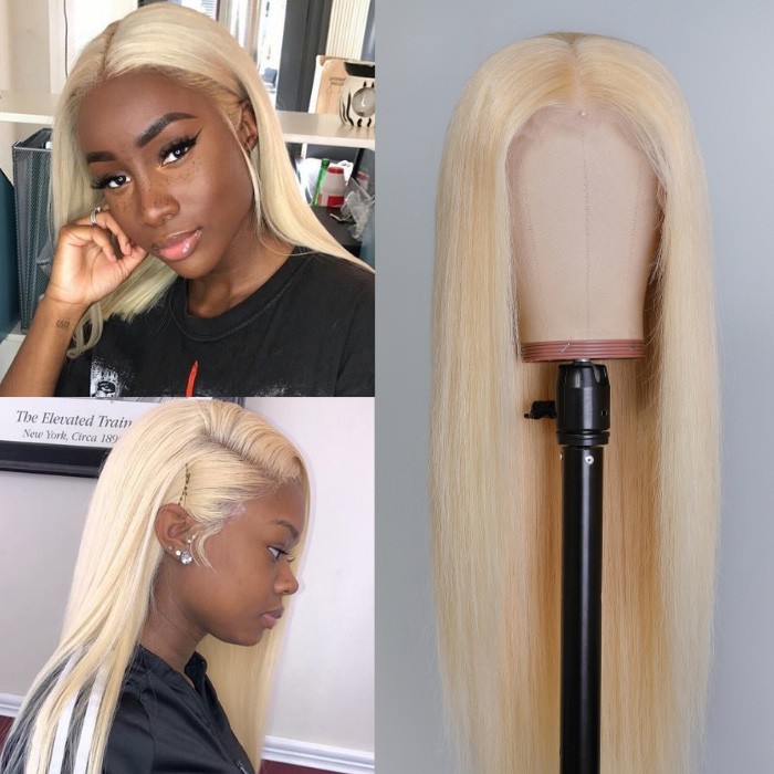 Kriyya 13x6 613 Blonde Lace Front Wigs Pre-plucked Straight Human Hair Wig 150% Density