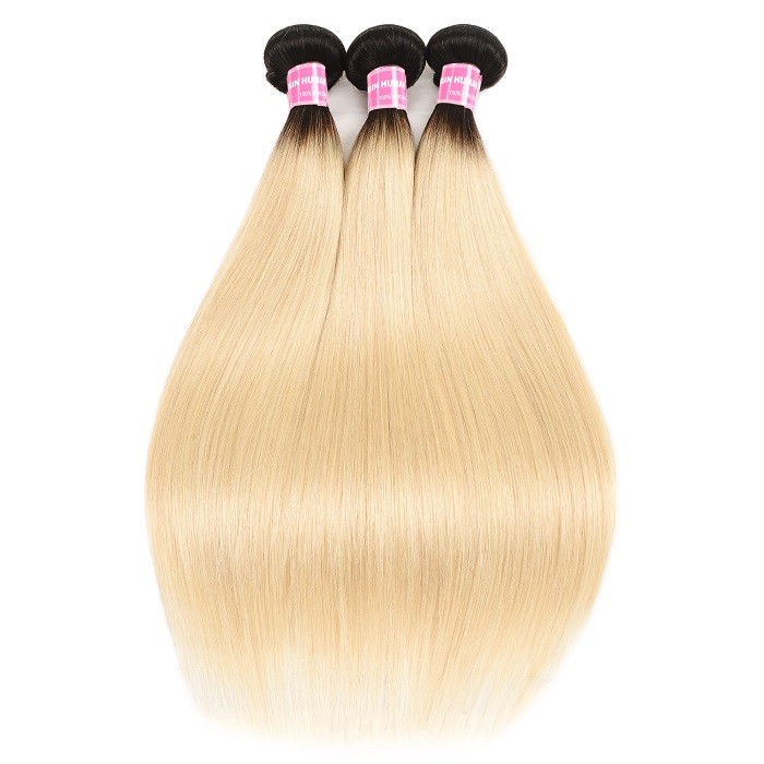 Kriyya 3 Bundles Brazilian Straight Hair T1B/613 Color 100 Human Hair Bundles