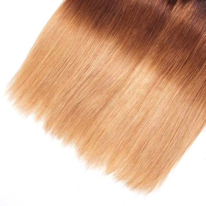 Kriyya 3 Pcs Straight Hair Bundles With 4x4 Lace Closure T1B/4/27 Ombre Malaysian Human Hair