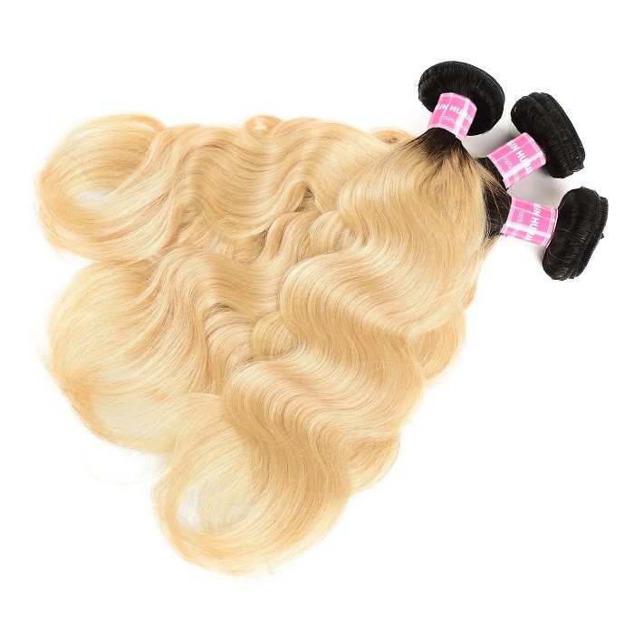 Kriyya Body Wave 3 Pcs Peruvian Human Hair Bundles T1B/613 Color Human Hair