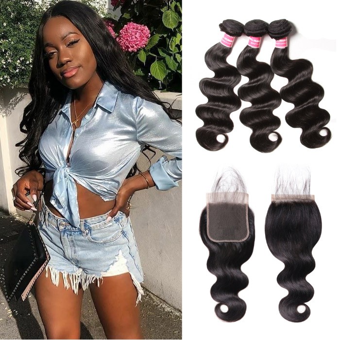 Kriyya Body Wave Remy Human Hair 3 Bundles With Lace Closure 5*5 Inch Malaysian Hair