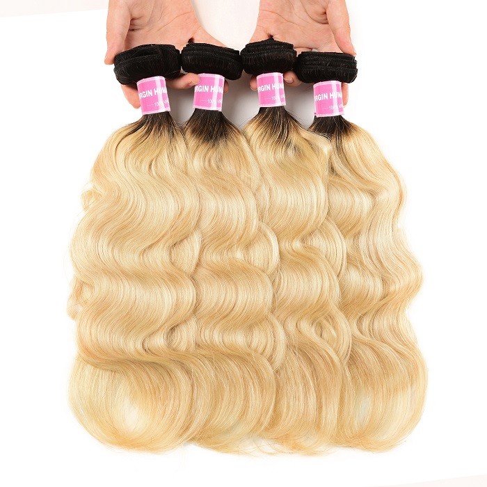 Kriyya Body Wave T1B/613 Ombre Indian Hair 4 Bundles 100 Human Hair Bundles