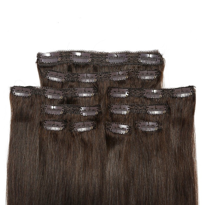 Kriyya 16 Inch Hair Extensions Clip Ins Chocolate Brown Remy Hair