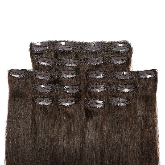 Kriyya Clip Ins Human Hair Extensions Chocolate Brown  22 Inch Human Hair