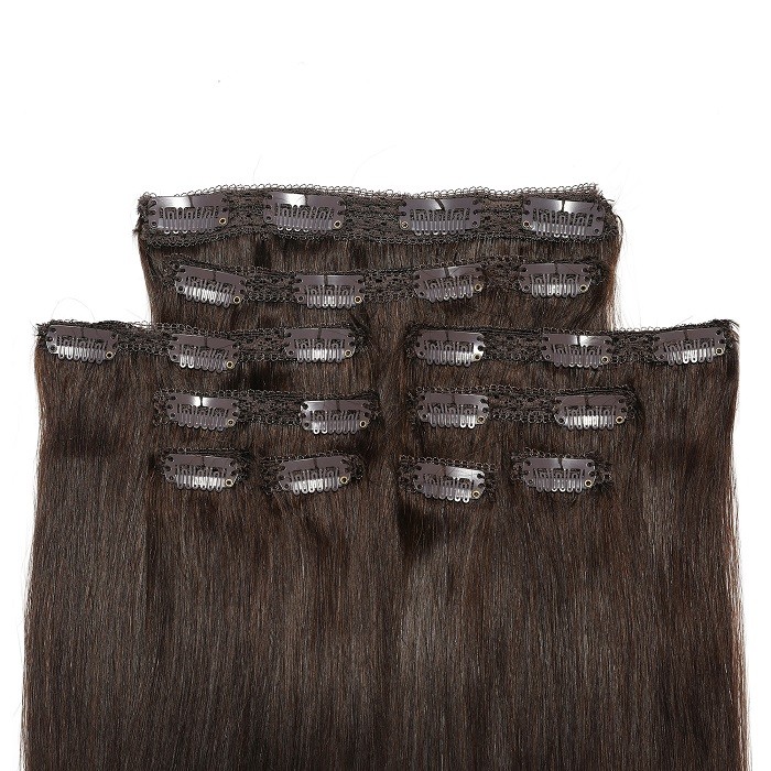 Kriyya Clip In 20 Inch Hair Extensions Dark Brown 100% Human Hair Extensions