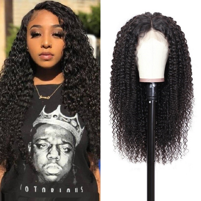 Kriyya Curly Human Hair Wigs Pre-Plucked 13x4 Transparent Lace Front Wigs 180% Density