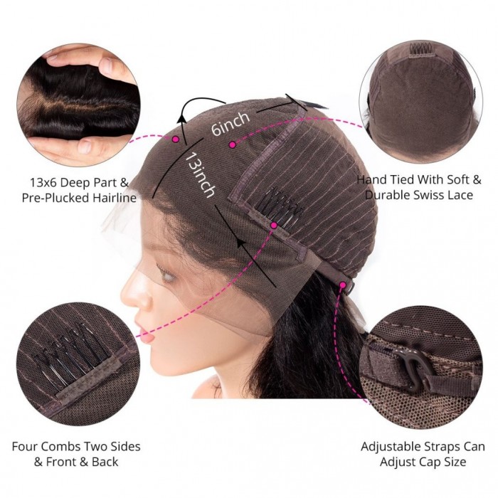 Kriyya 13x6 HD Lace Front Wig Super Thin Transparent Swiss Lace Straight Human Hair Wigs 180% Density