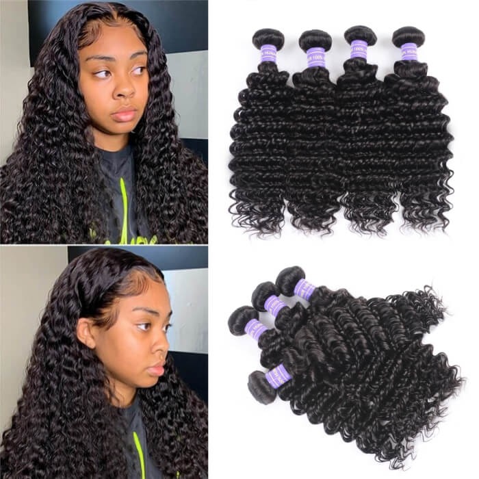 Kriyya Deep Wave Hair Peruvian Human Hair Weave 4 Pcs 7A Human Hair