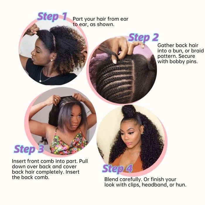 Kriyya Kinky Curly 3/4 Half Wig Glueless Wigs Kinky Curly Virgin Human Hair Wig 150% Density