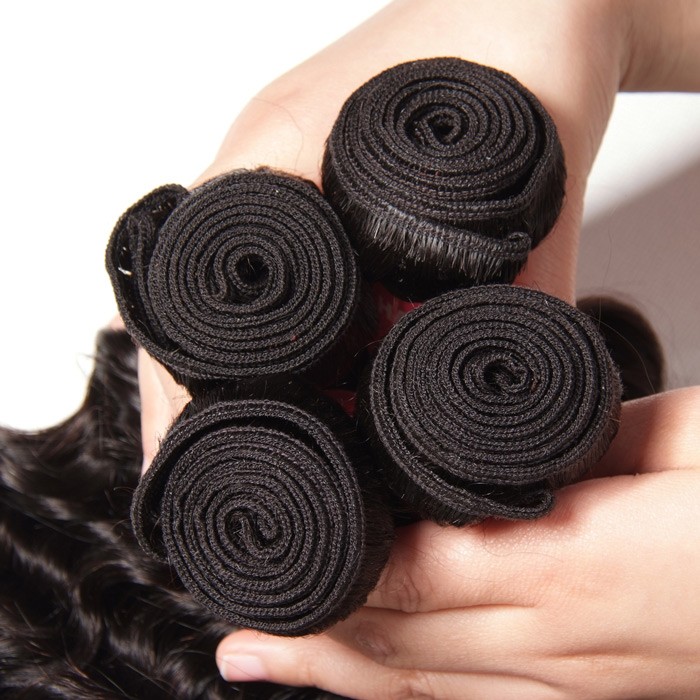 Kriyya Malaysian Deep Wave Virgin Hair 13x4 Pre Plucked Lace Frontal With 4 Bundles