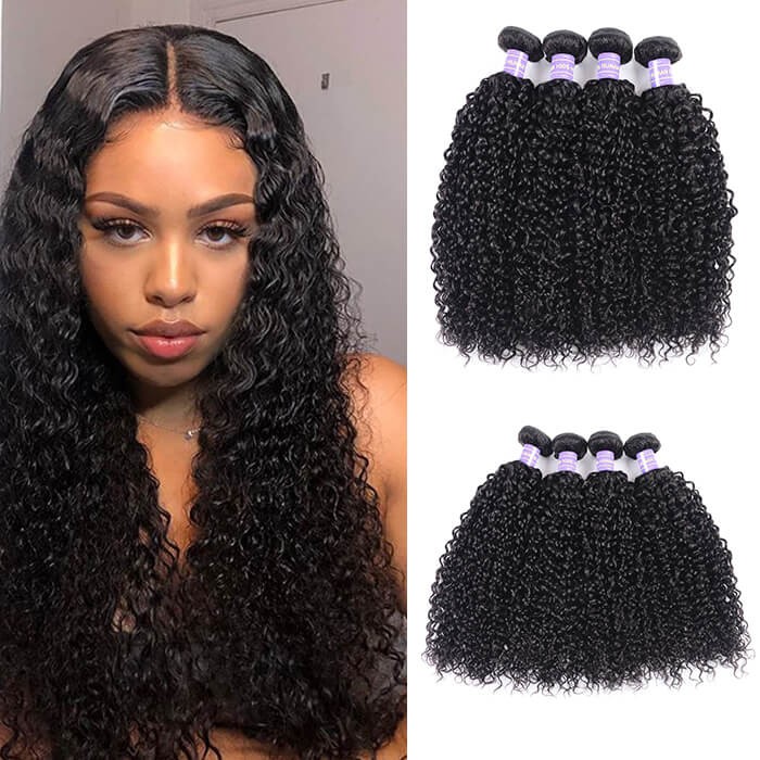 Kriyya Malaysian Jerry Curly Hair 4 Bundle Deals Unprocessed 7A Human Hair Weave 