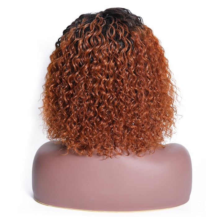 Kriyya Ombre Copper Red Bob Lace Front Wigs 150% Density Jerry Curly Human Hair Wig Cinnamon Hair Color