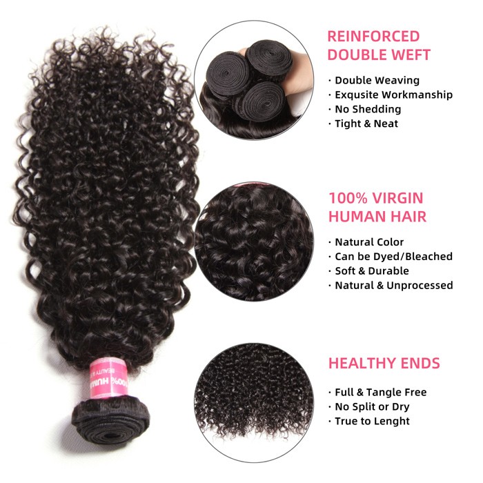 Kriyya Brazilian Curly Human Hair 4 Bundles With 4X4 Closure 